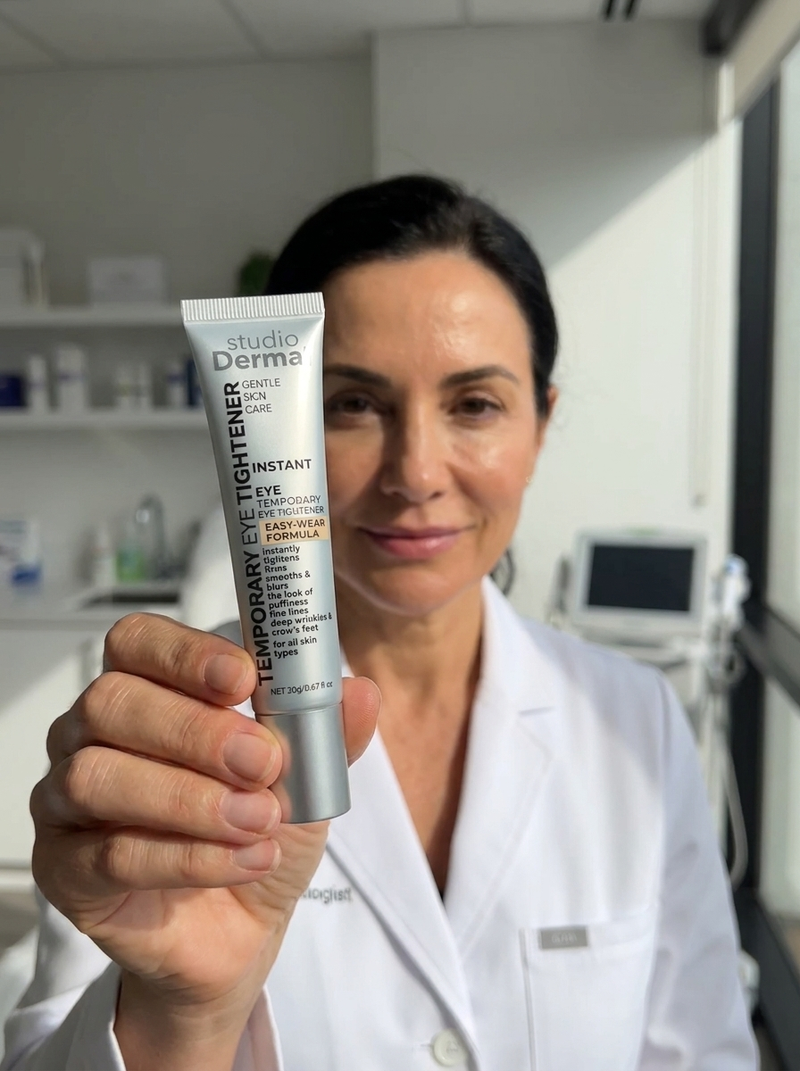 Dermatologist discussing under-eye tightening in clinic