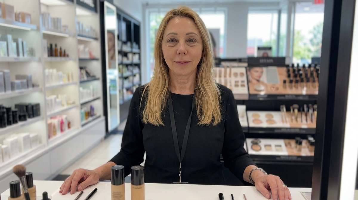 Close-up of a woman's under-eye area before and after using an eye tightener