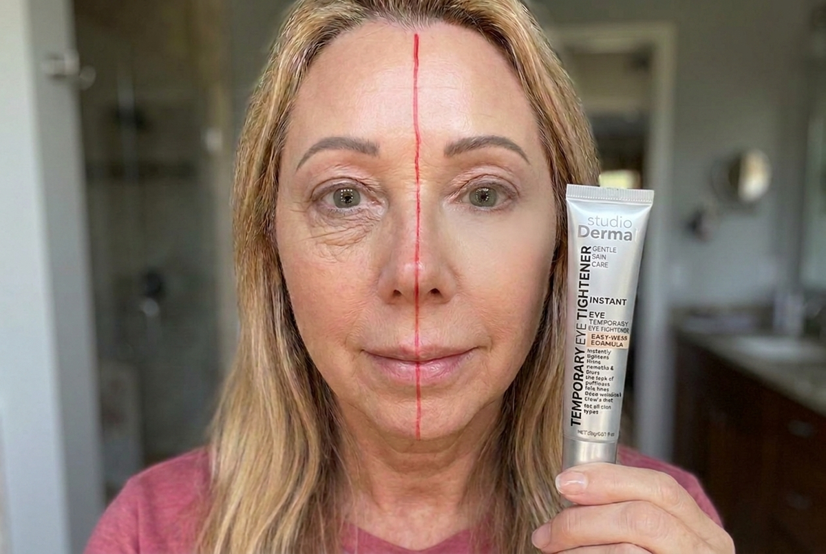 One-eye test showing the treated side of the face looking noticeably smoother