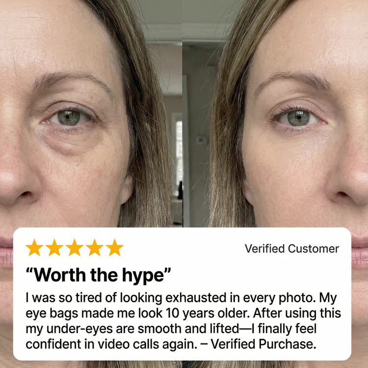 Under-eye area photographed before and minutes after applying the tightener