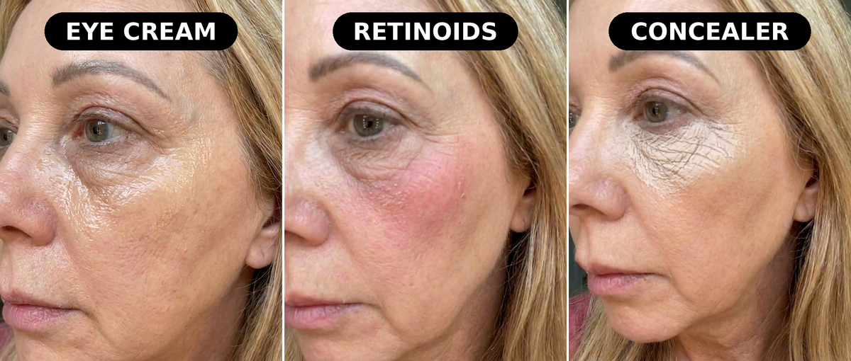 Three products that fail on under-eye bags: cream, retinoid serum and concealer